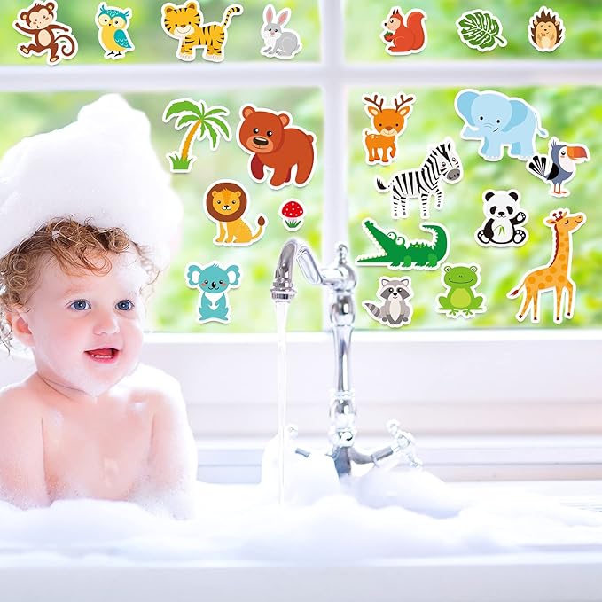 20 PCS Jungle Animals Thick Gel Clings Jungle Window Gel Clings Decals Stickers for Kids Toddlers and Adults Home Airplane Classroom Nursery Zoo Animals Party Supplies Decorations