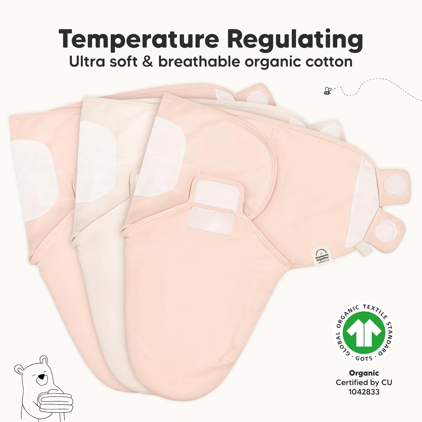 3-Pack Organic Baby Swaddle Sleep Sacks - Swaddles for Newborns, Infant 0-3 Months, Baby Girls, Boys, Soft & Snug Newborn Sleep Sack, Nursery Swaddling Blankets (Angelic, XS)