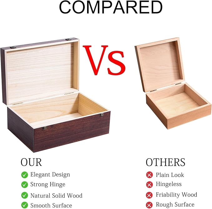 Wooden Storage Box with Hinged Lid and Front Clasp, 14''x9.4''x5.9'' Large Wood Storage Box, Wooden Boxes Wood Gift Boxes for Crafts Art Hobbies and Valentine's Day Decoration,Vintage Color