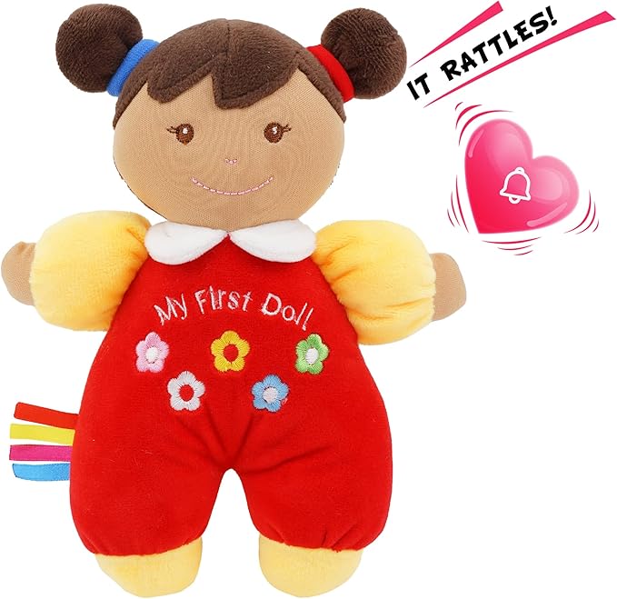 June Garden 9" My First Doll Ava - Soft Plush Baby Doll - Red Outfit