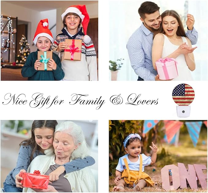 EKOBLA USA Flag Patriotic Night Light Vintage American Flag Plug-in Nightlights Home Auto Sensor LED Dusk to Dawn Light for Bedroom Bathroom Kitchen Corridor