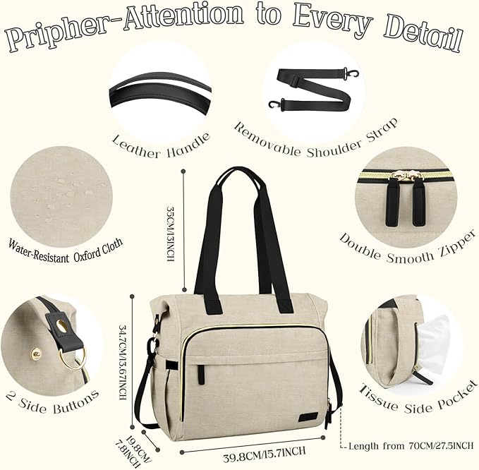 Diaper Bag Backpack, Mommy Travel Diaper Bag Tote with Shoulder Strap, Hospital Bag, Weekender Baby Bag for Mom