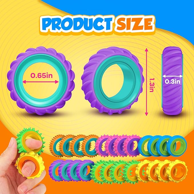 Fidget Toys Sensory Rings for Kids: 24 Pack Goodie Bags Stuffers for Kids - Quiet Stress Toys for Autism Calming - Fun Fidgets for Classroom Prizes Stocking Stuffers