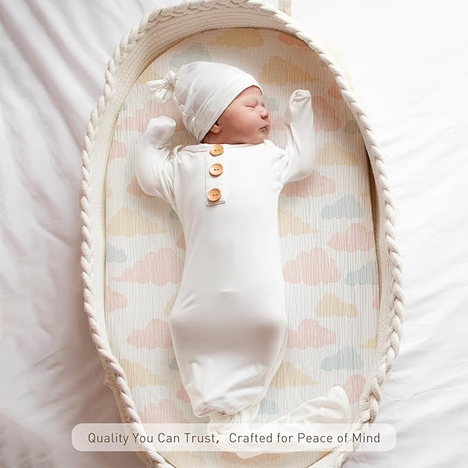 Muslin Bassinet Fitted Sheets, 2 Pack for Baby Boy and Girl, Soft Breathable Baby Pad/Mattress Sheet, Fit for Hourglass Oval and Rectangle Bassinet Mattress (Cute Animals)