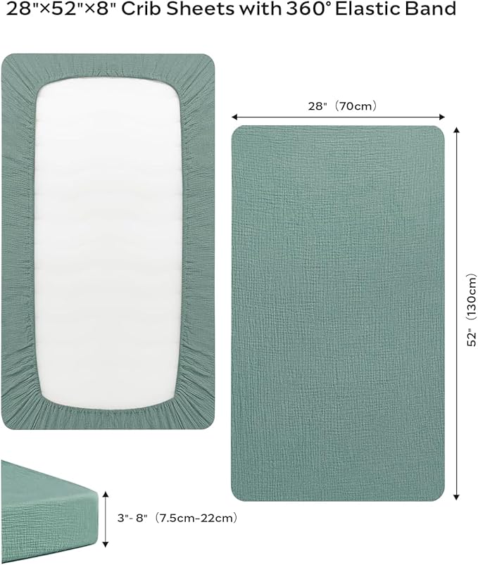 JELLYMONI Muslin Crib Sheets for Girl Boy, 2 Pack 100% Cotton Baby Fitted Crib Sheets for 52''x28'' Standard Crib Mattress, Soft Muslin Cotton Baby Sheet