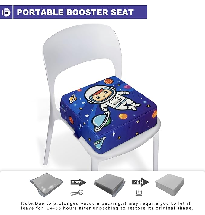 Toddler Booster Seat for Dining Table, Portable Booster Seat for Kitchen Chair, 4 Inch High-Density Foam Cushion with Adjustable Safety Straps and Non-Slip Bottom, Perfect for Kids Travel and Daily