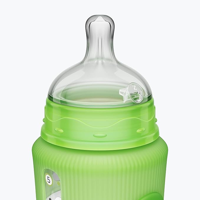Smilo Baby Bottle Set with Stage 0 Slow Flow Anti Colic Nipple, 5 Oz / 150 ml Capacity, 3X Pack of Anti Colic Baby Bottles 0-3 Months - Green