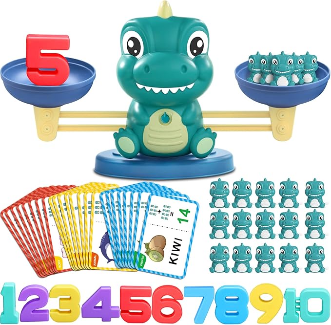 Dinosaur Math Balance Toys - Montessori Toys for 3 Years Old Kids, Learning and Educational Toys for Boys and Girls - Birthday Gifts for 4 5 6 7 Year Old Boys
