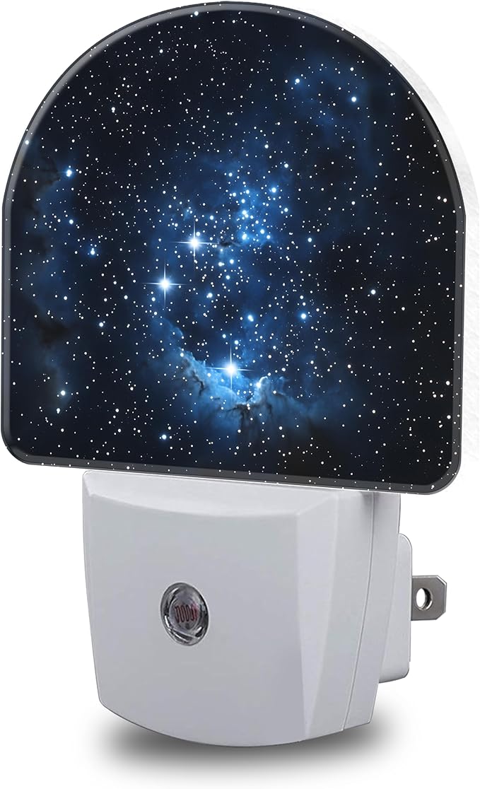 Night Light, Blue Night Sky with Stars Night Lights Plug into Wall Dusk to Dawn Sensor Round Nightlight for Women Men Energy Efficient Led Lamp 0.5W for Stairway Hallway Bedroom
