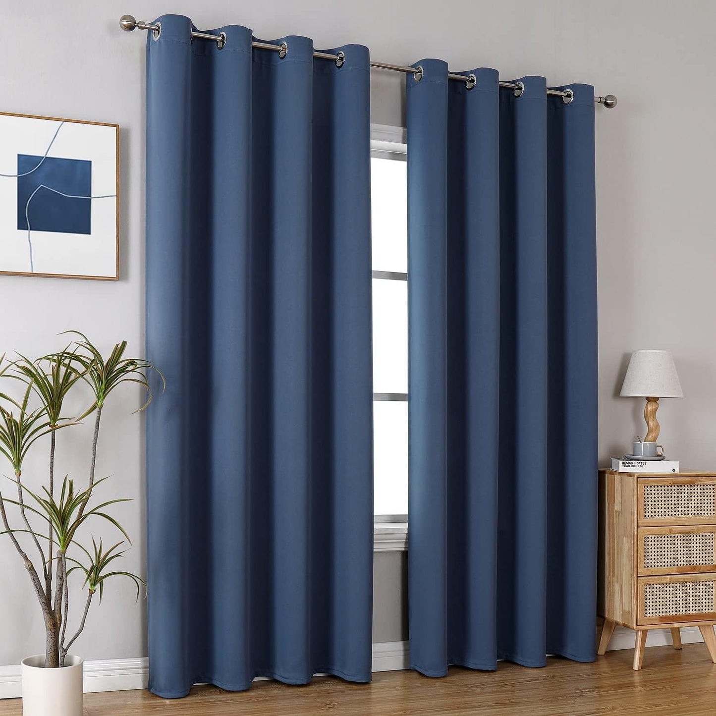 ChrisDowa Blackout Curtains 102 Inches Long 2 Panels Set for Living Room, Grommet Thermal Insulated Room Darkening Curtains for Bedroom (Stone Blue, 52 x 102 Inch)