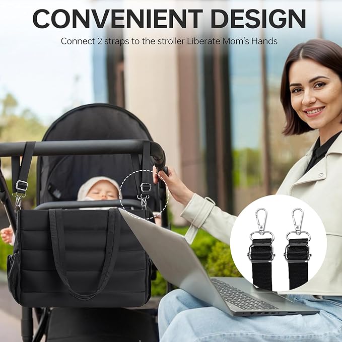 Diaper Bag Tote, Large Capacity Travel Diaper Baby Bags Crossbody Hospital Mom Bag，with Silicone Pacifier Case