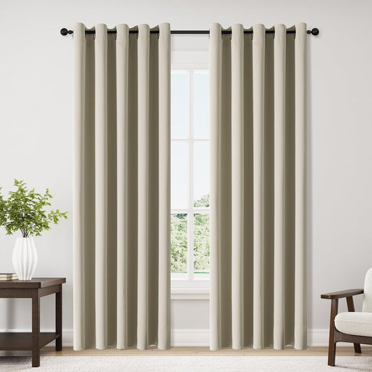 ChrisDowa Blackout Curtains 70 inches Wide for Bedroom - 2 Panels Set Extra Wide Grommet Thermal Insulated Room Darkening Curtains for Living Room (Beige, 70 x 84 Inch)