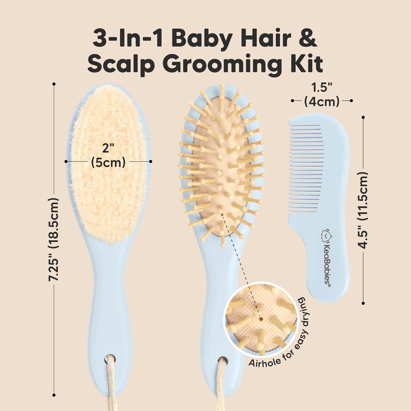 Baby Hair Brush and Comb Set for Newborn - Wooden Baby Hair Brush Set with Soft Goat Bristle, Baby Brush Set for Newborns, Baby Brush and Comb Set Girl, Boy, Toddler Cradle Cap Brush (Oval, Frost)