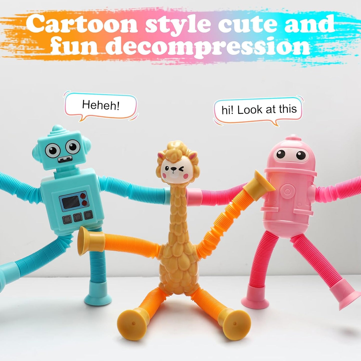 Sucker Pop Tube Animals, 9 Pack Suction Cup Pop Tube Animals, Telescopic Sucition Cup Pop Toys, Pop Tubes Fidget Toys for Kids 3-5, 5-7, 8-12 (9 Pack)