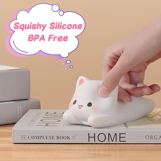 LOVERUIS Cute Night Light for Kids Cat Night-Light Baby Girl Squishy NightLight 1/3 Hour Timer Kitty Light Baby Dimmable Nursery Lamp Colorful Nightlight Gift for Kid Toddler Kawaii Bedroom (Kiki)