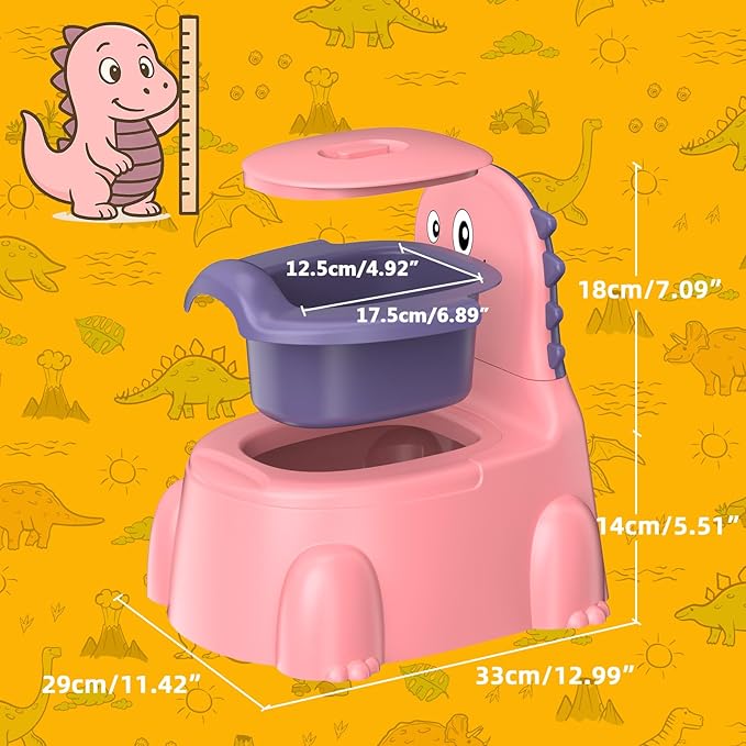 Potty Training Toilet Toddler Potty Chair Kids Boys Girls Dinosaur Animal Comfortable Potties Training Seat for Childrens Ages 1-3 Portable Baby Toilets with Lid Back Easy to Clean Potty Trainer, Pink