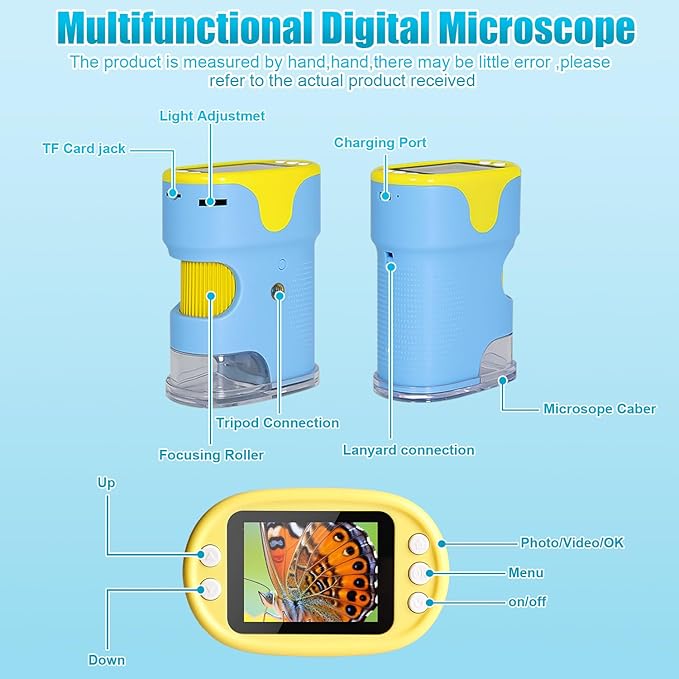 1000X Handheld Microscope for Kids, Weton 2.0" HD Screen Mini Digital Microscope w/Slides Kit Portable Edu Gift for Age 4-6 8-12 Children Students,32G SD Card & Tripod Stand Included