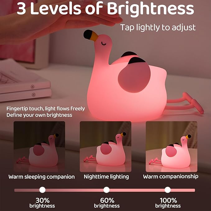 Night Light for Kids, Pink Flamingo Lamp Girls Trendy Gifts, Dimmable Silicone LED Funny Animal Baby Nursery Night Light, Rechargeable Bedside Nightlight Kawaii Pink Decor Toys for Home Bedroom Office