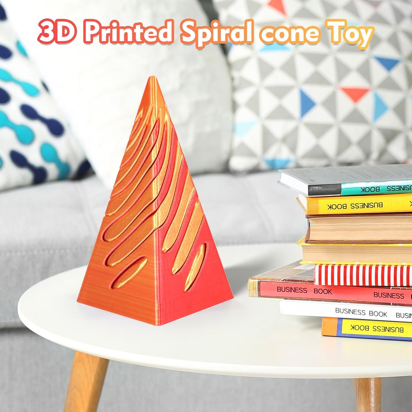 Impossible Pyramid Passthrough Sculpture, 3D Printed Spiral Cone Fidget Toy, 3D Printed Crafts, Adult Decompression Toys, Decompression Toys And Gifts For Kids,Stress Relief Desk Toy (Golden red)