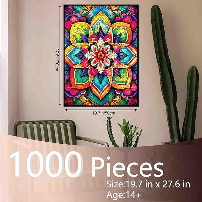 1000 Piece Mandala Flower Jigsaw Puzzles for Adults Floral Color Pattern Jigsaw Puzzle Challenging Family Activity Game Floral Art Wall Decor DIY Puzzle 20 x 27 Inches