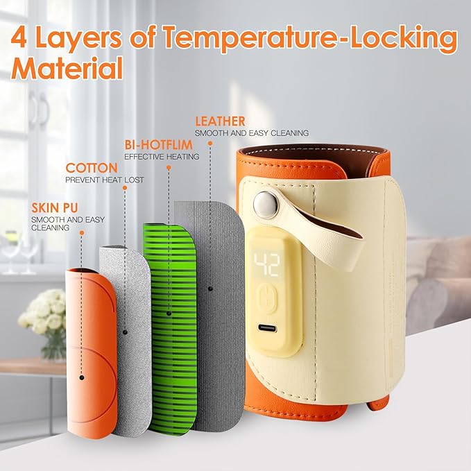 Portable Bottle Warmer,Baby Bottle Insulation Cover Bottle Warmer with 18W Quick Charge and LED Display,Adjustable Temperature Control, Handhold Milk Warmer for Home/Family Travel