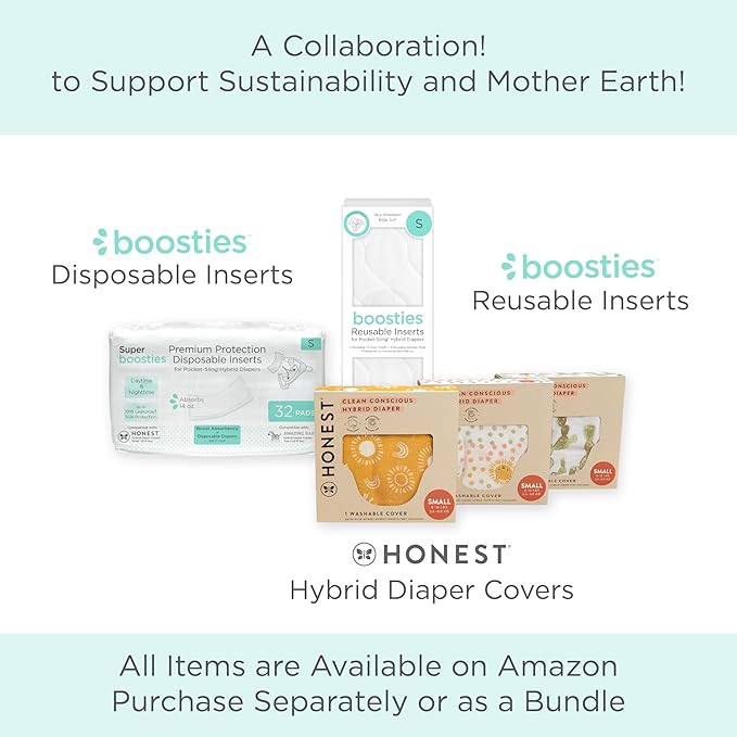 Honest Hybrid Cloth Diaper Covers with Pocket-Sling, Small (8-15 lbs), Stops Nighttime Leaks, Use with Boosties Disposable Diaper Pad or Reusable Insert, 3 Pack of Cotton Muslin Covers