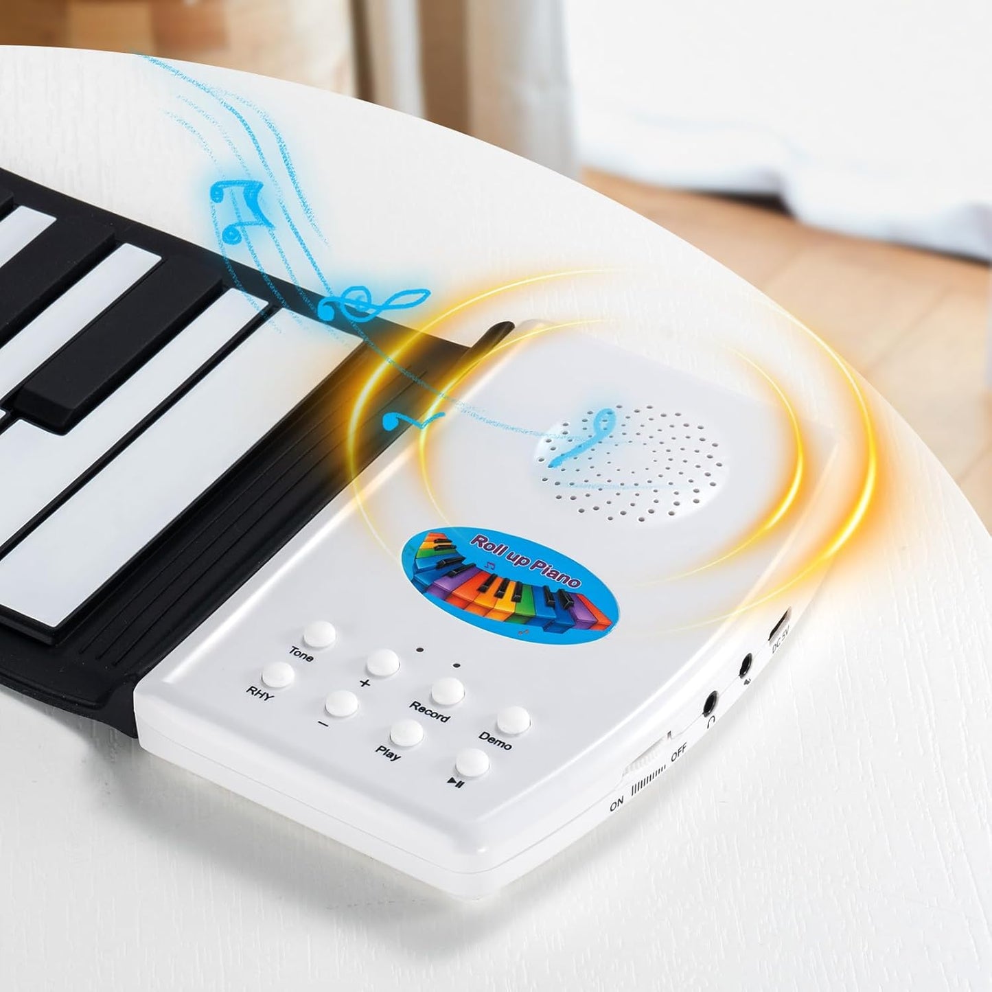 49 Key Roll Up Keyboard Piano, Portable Digital Electric Foldable Piano Keyboard, Rechargeable, 47 Tones, 14 Educational Demo Songs, for Beginners Gift (Black & White Key)