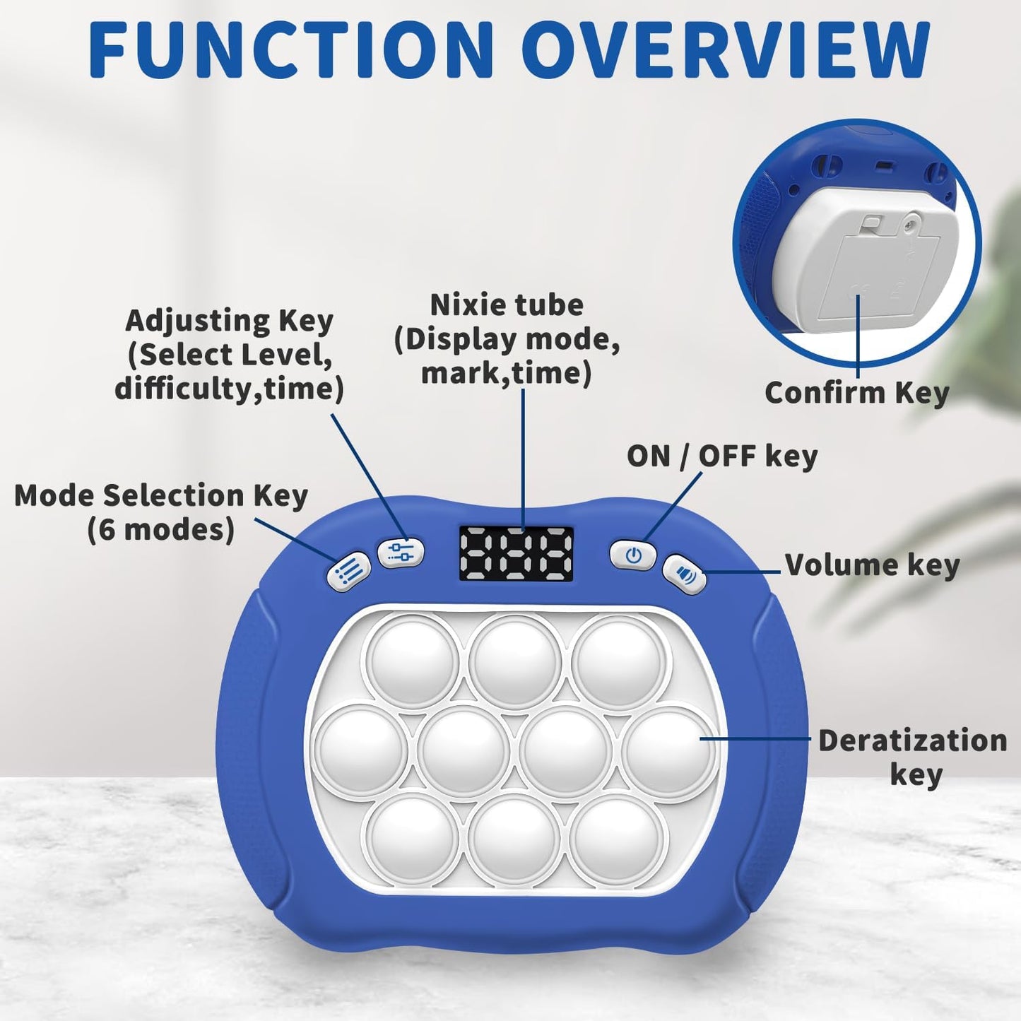 Pop Game Light Up Fidget Toy for Kids, 6 Modes LED Screen Quick Push Pop Game Controller Electric Fidget Popper Game Quick Push Bubble Game Birthday Toys for Kids Boys Blue