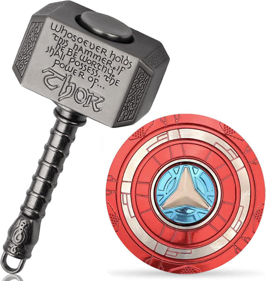 Transformable Fidget Spinner, Metal Hand Hammer Fidgit Toy for Kids Adults, Cool Shield Chain Fingertip Gyro Stress Relief Cube for Office, Stocking Stuffer Gifts for Christmas New Year 2 Pack