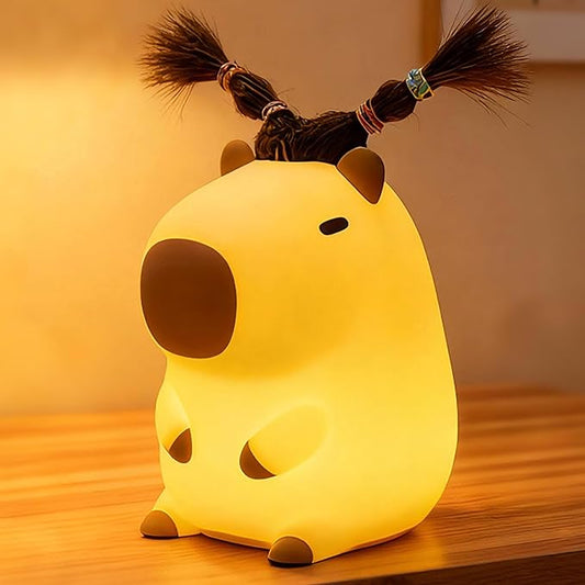 Cute Capybara Night Light with DIY Hairstyle ,Funny Squishy Silicone Animal Night Lamp, Dimmable/Timer Nursery Nightlight for Kids, Rechargeable Touch Bedside Lamp, Bedroom Decor, Baby Boys Girls Gift
