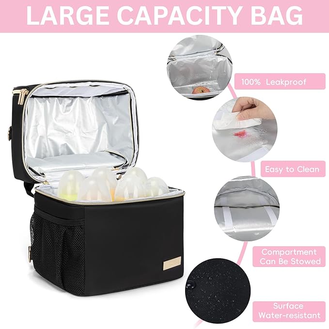 Breastmilk Cooler Travel Bag – 2-in-1 Pump & Bottle Compartments | Insulated for 8 Hours with 2 Gel Ice Packs | Waterproof, Fits 9oz Bottles | Convertible Backpack & Shoulder Bag