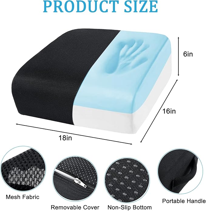 MINUPWELL 6" Extra Thick Office Chair Cushion, 2 Layers Adult Booster Seat Cushion, Thick Wheelchair Cushions, Thick Adult Booster seat Chair Cushion for Car Seat, Airplane - 18x16x6in - 100% Foam