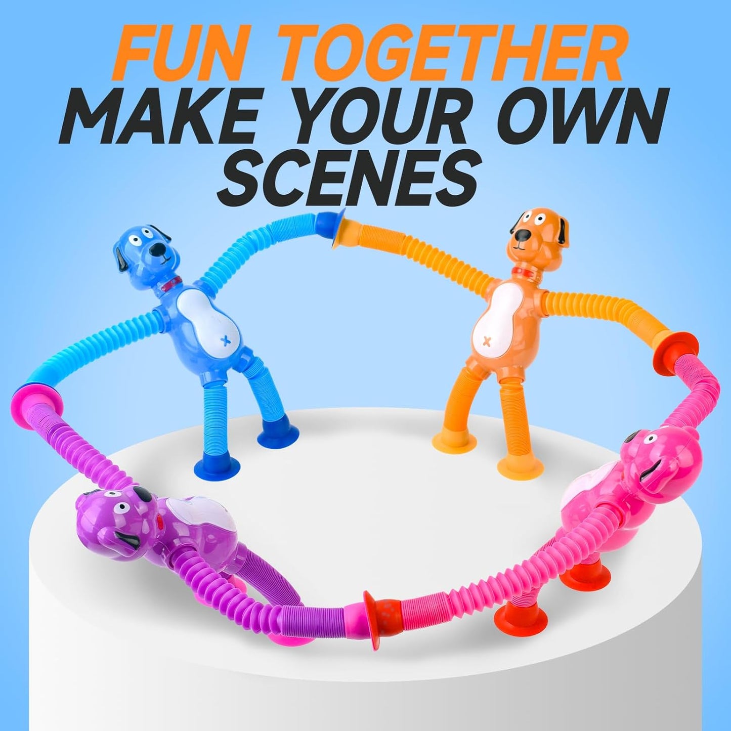 4 Pack Suction Cup Dog Fidget Toy Telescopic POP Tube Toddler Sensory Toys Fine Motor Skills Learning Toddler Toy for ADHD & Autism for Kids Gifts Christmas Toddler Stocking Stuffers