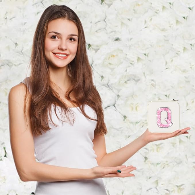 Personalized Jewelry Case for Women Girls - Fashion Mini Jewelry Boxes - Trendy Travel Jewelry Organizer with Initials Letter - Teen Gifts | Cream,Q