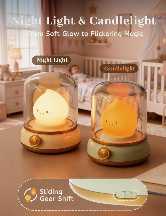 Smiley Night Light for Baby Nursery, Eye Caring Mood Lighting, Rechargeable Silicone Flame Nightlight, Cute Care Lamp Birthday Gifts for Mom, Kids, Toddler