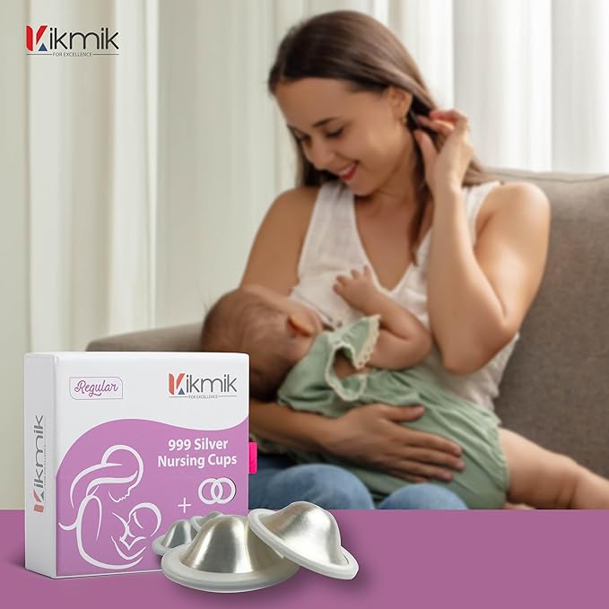 The Original Silver Nursing Cups with O-Feel Rings - 999 Silver Nipple Shields for Newborn Essentials - Reusable Nipple Covers for Breastfeeding Nursing Pads Pain Relief & Protection - Regular