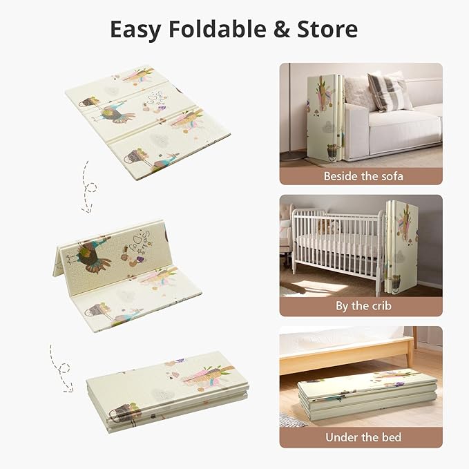 Baby Play Mat, 59" X59 " Extra Large Foldable Baby Mat for Playtime and Tummy Time, Thick Foam Play Mat for Baby, Waterproof, Reversible Portable Playmat for Babies and Todders, Indoor&Outdoor Use
