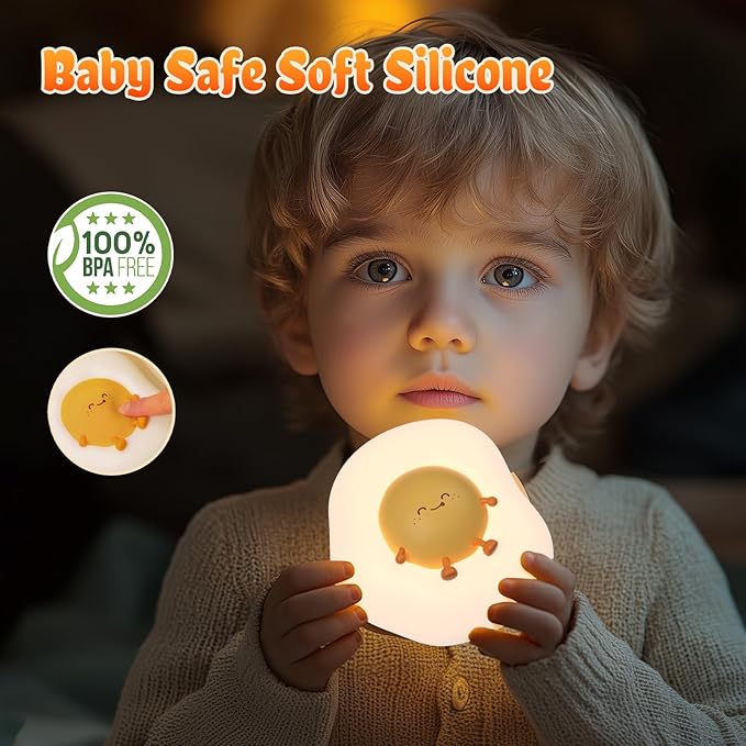 Egg Night Light for Kids,Toddler, Baby Nursery, Cute Nightlight Silicone Lamp for Sleeping Companion, Auto Off 30Min Timer, Cordless Rechargeable Battery