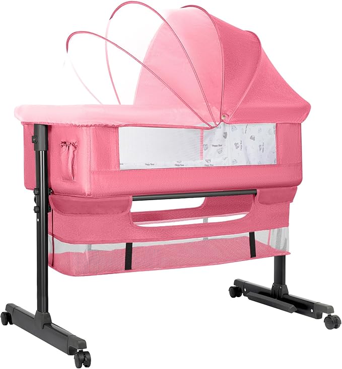 Baby Bassinet, Baby Basinet Bedside Sleeper, Easy to Fold Portable Crib Side Bassinet 2025new Style Girl/boy bassinets (Pink)