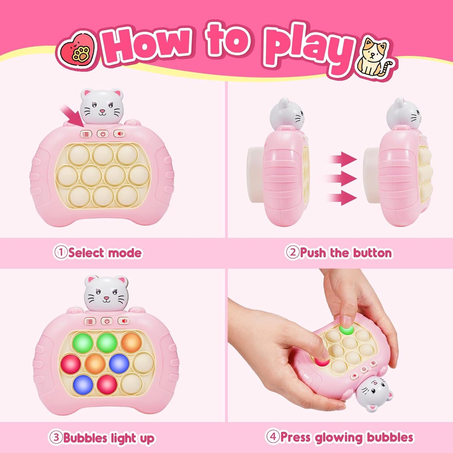 Toys for Boys Girls Teen 3-12: 2 Pack Colorful Light Up Fast Push Bubble Handheld Game Birthday Gifts for 3 4 5 6 7 8 9 10 12 Year Old Girls Boys Pop Fidgets Kids Games