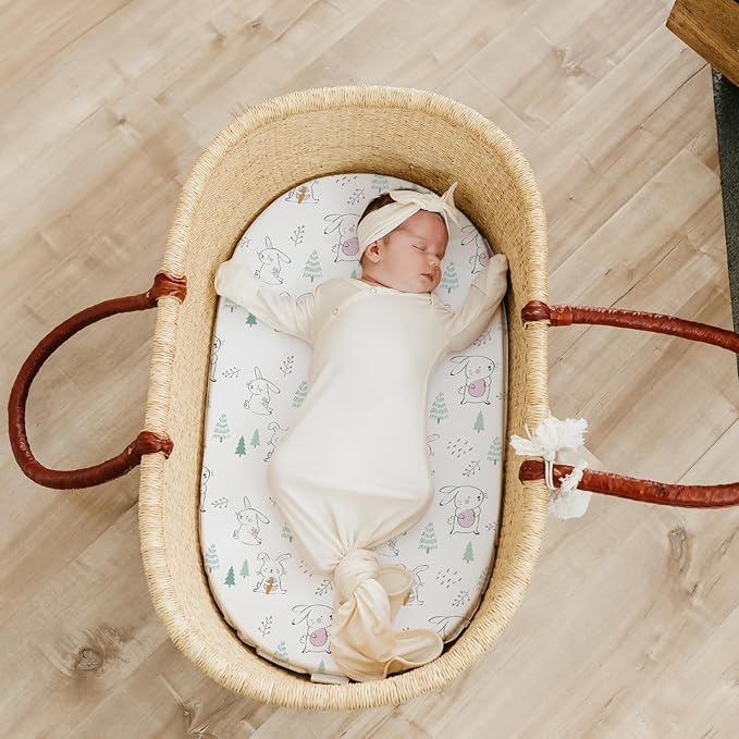 Stretch Fitted Bassinet Sheet Set BROLEX 2 Pack Cradle Sheets for Bassinet Pad/Mattress,Unisex Boys Girls,Ultra Soft,Pink-Bellied Rabbit