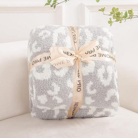 NEXHOME PRO Leopard Soft Blanket, Fuzzy Throw Blanket for Couch Bed Sofa Picnic, Knit Blankets for Women Gifts Grey 50 x 60 inches