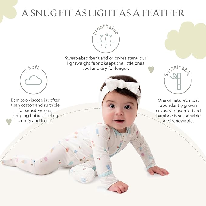 Bamboo Little Soft Baby Footie Pajamas, Baby Clothes, Newborn Sleepers, 95% Viscose and 5% Spandex, 0-24 Months