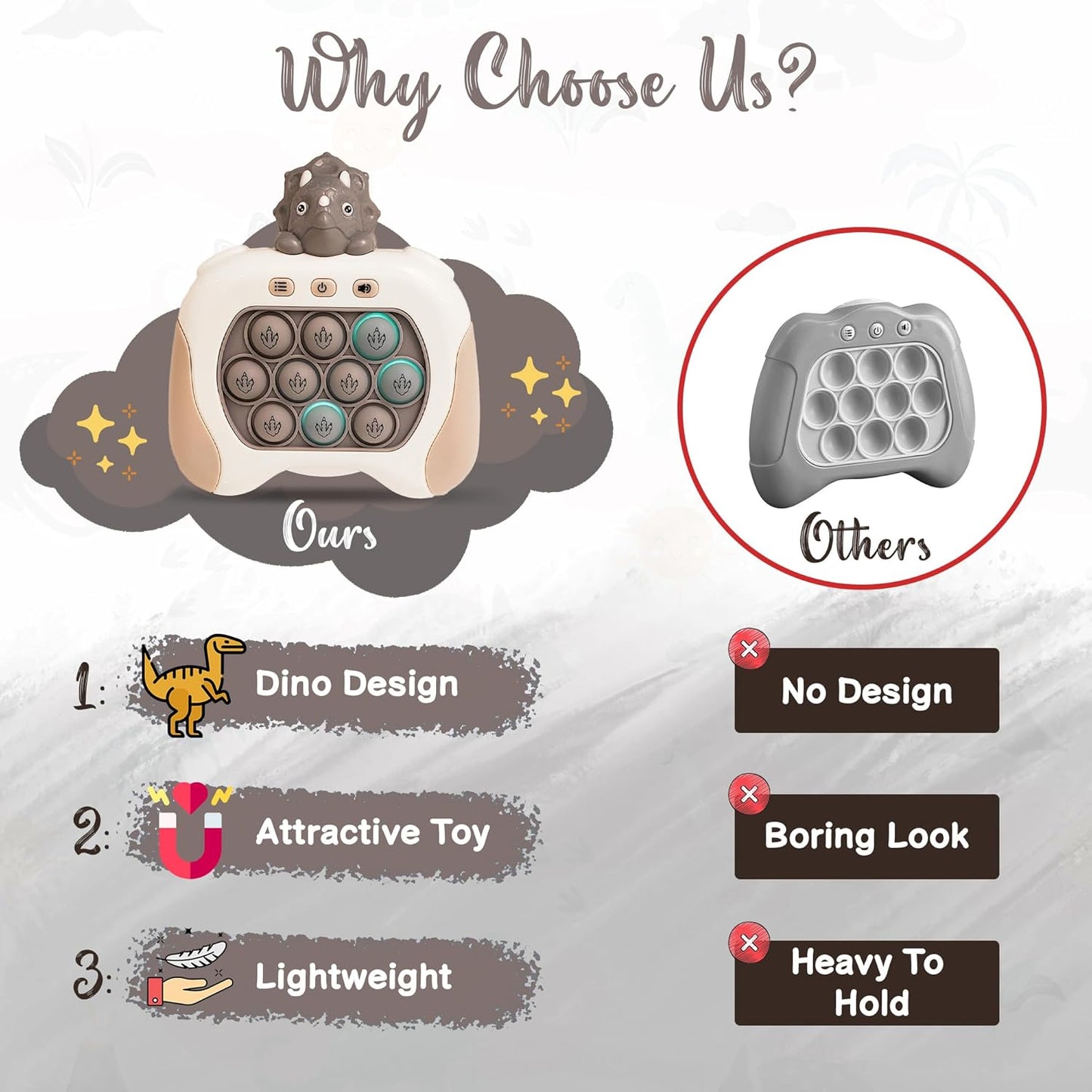 Triceratops Quick Push Pop Game It Fidget Toys Pro for Kids Adults, Handheld Game Fast Puzzle Game Machine, Push Bubble Stress Toy, Party Favors, Birthday Gifts for Boys and Girls (Triceratops)