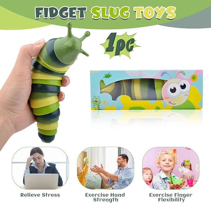 Cevioce Sensory Slug Fidget Toys,Fidget Slug Toys for Adults & Kids Party Favors,1 PC Cute Autism Sensory Toys for Autistic Children,Toddler Christmas Stocking Stuffers,Travel Toys for 1+ Year Old G