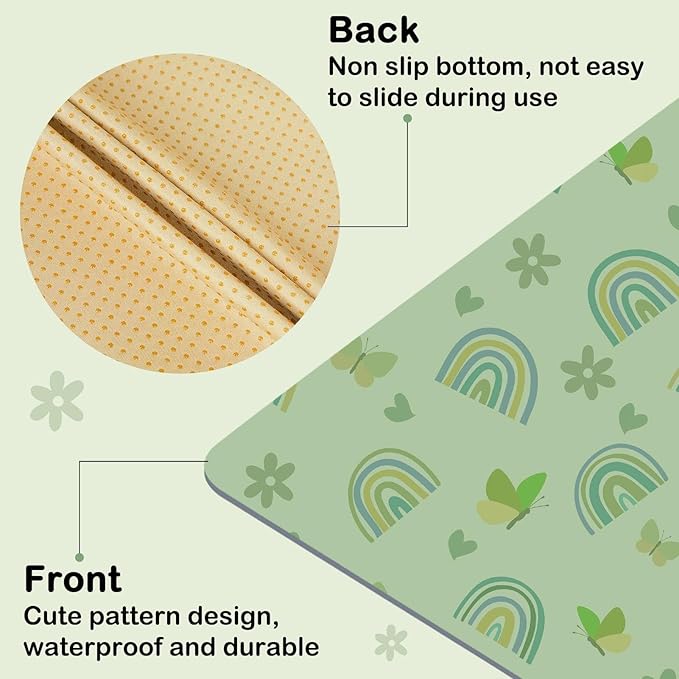 Splat Mat for Under High Chair 42 x 42 Inch Waterproof Baby Splash Mat with Non Slip Bottom Reusable Portable Highchair Mat for Floor Food Catcher for High Chair, Green Rainbow