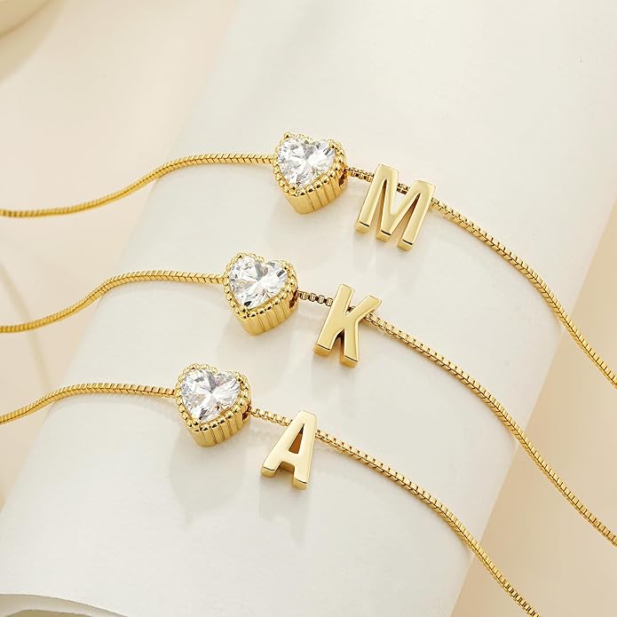 Christmas Gifts Gold/Silver Heart Initial Necklaces for Women Girls Teens Kids Non Tarnish 14k Gold Plated Letter Heart Zirconia Pendant Necklace Dainty Initial Name Necklace Jewelry for Women