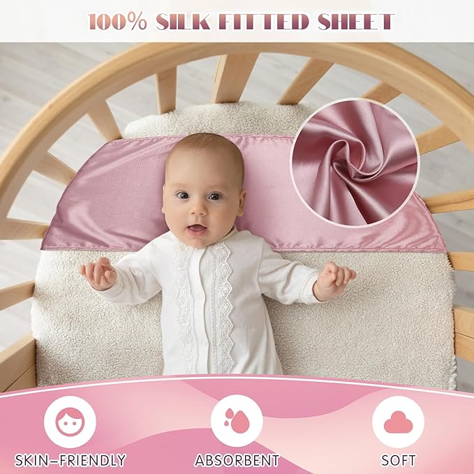Hosuly 2 Pcs Satin Bassinet Sheet Baby Hair Soft Silk Feeling Sheet Baby Bassinet for Rectangle Cradle Pad Mattress Boys Girls Newborn Infant(Pink, Gray)