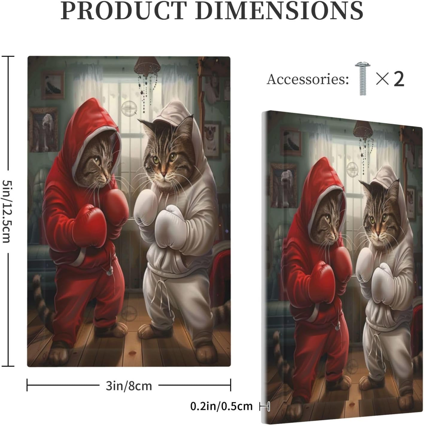 Decorative Switch Covers Plate Funny Red Boxing Cats White Tomcat 1 Gang No Device Single Blank Outlet Covers Wall Plate Cover Light Switch Plate Electrical Faceplate for Bedroom Decor