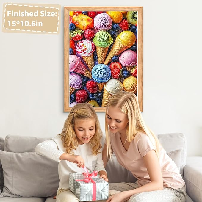 Jeaiciro 100 Piece Puzzles for Kids Ages 6-8 & 8-10, Delicious Ice Cream Jigsaw Puzzle, Educational Kids Puzzle, Large Piece Puzzles for Adults, Fun Family Activity 11 * 15in